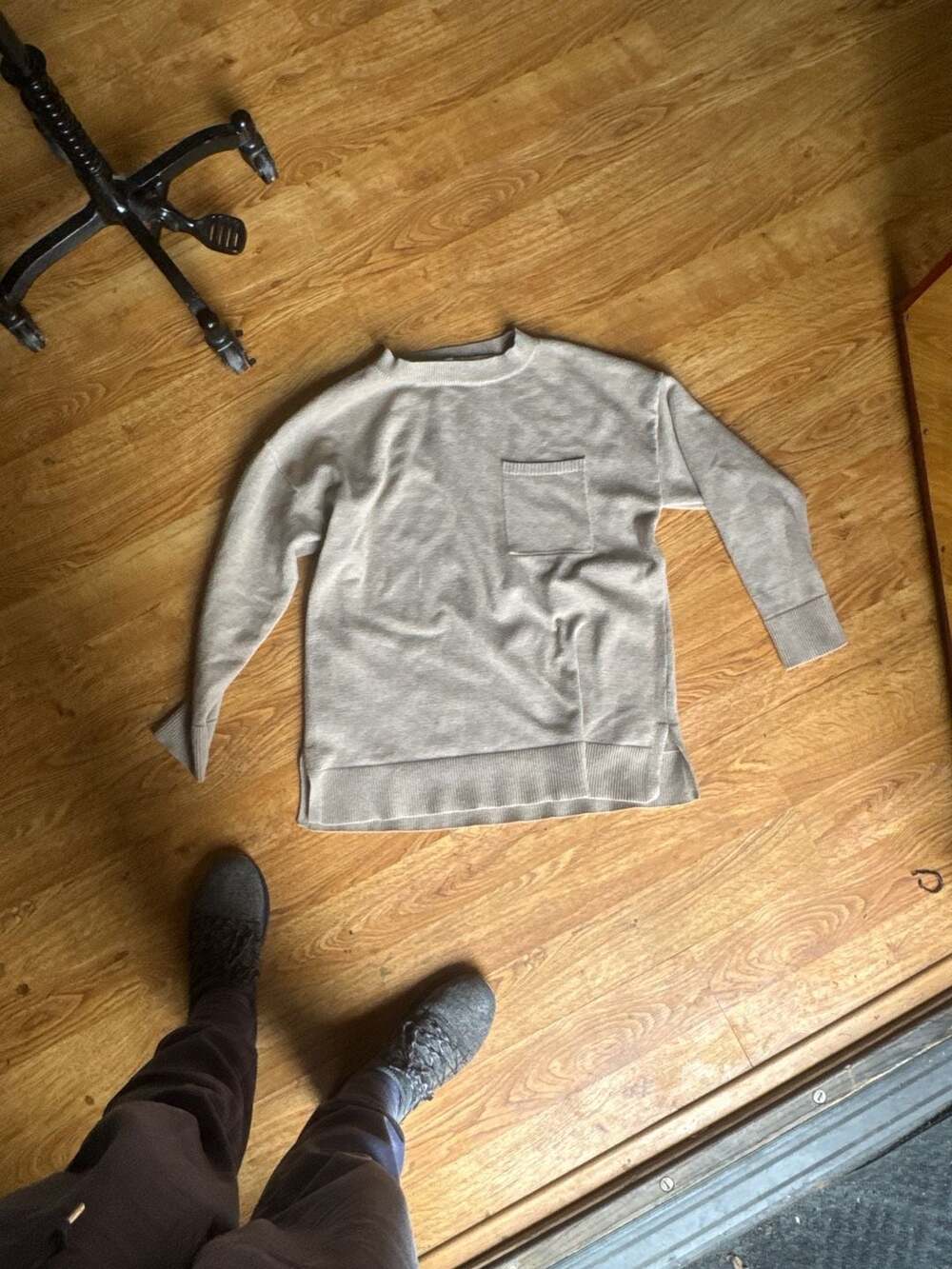 Zara Knit Crewneck Pullover Sweater with Chest Pocket - Beige XL